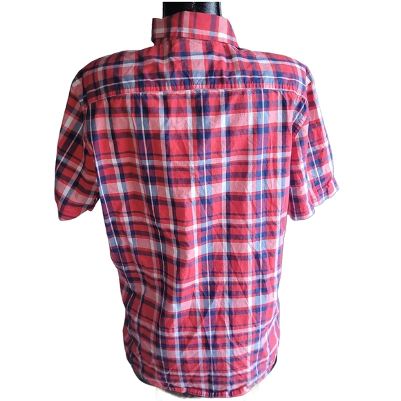 Tommy Hilfiger Red Plaid Men's Short Sleeve Shirt M - Picture 3 of 4